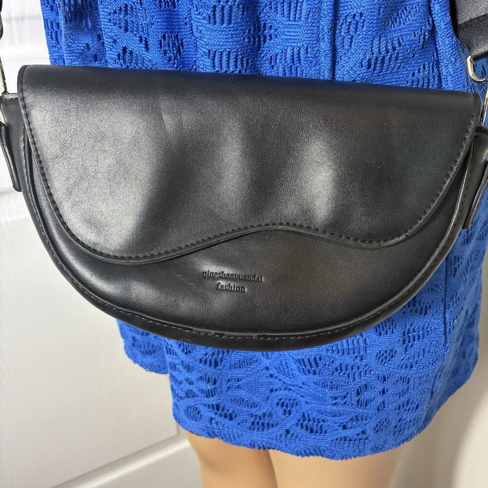 Qingshanyuandai Women’s Purse Shoulder Crossbody Black Faux Leather Crescent